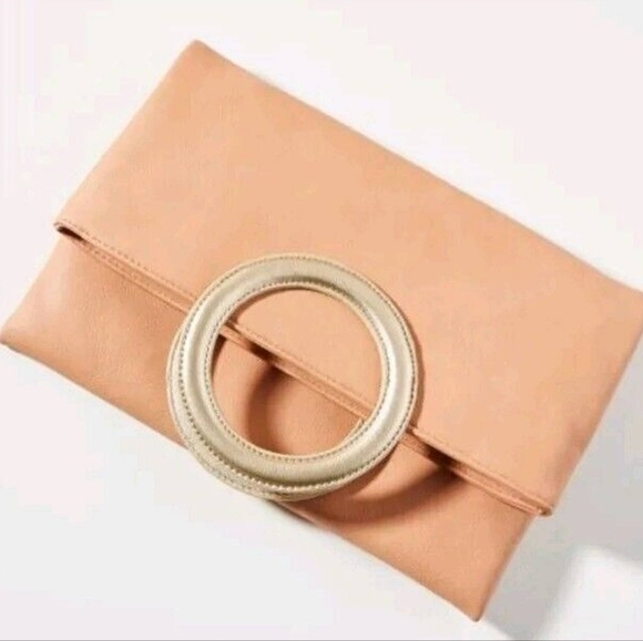 Anthropologie Tabitha Tote Foldover Clutch Crossbody Bag In Blush/Gold - Picture 1 of 16